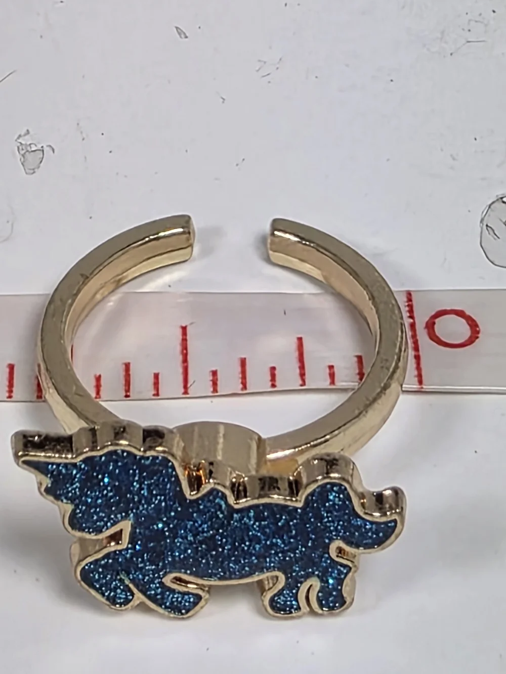 Gold-Tone Ring with Blue Glitter Dinosaur Accent Size 7